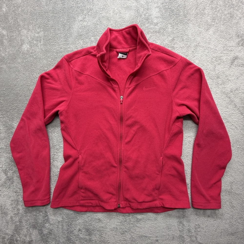 Nike Jacket Womens XL Pink Therma-Fit Fleece Full Zip Pockets Thumbholes